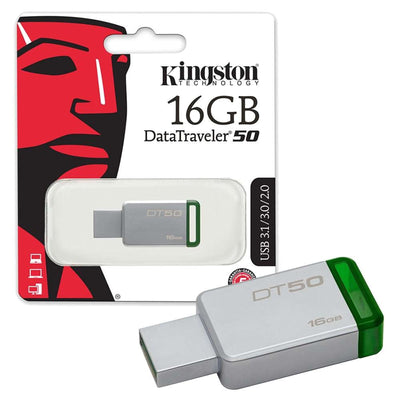 Pack of 25 - Kingston DataTraveler 50 16GB USB 3.0/3.1 Silver and Green USB Flash Drive